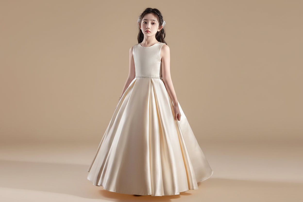 Robe de cérémonie enfant ado - Champagne satinée