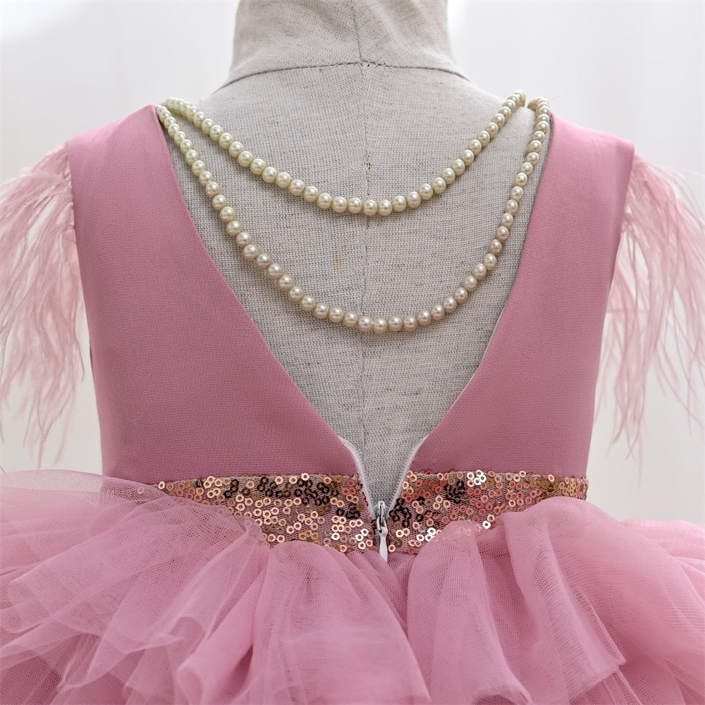 Robe de cérémonie enfant rose avec perle