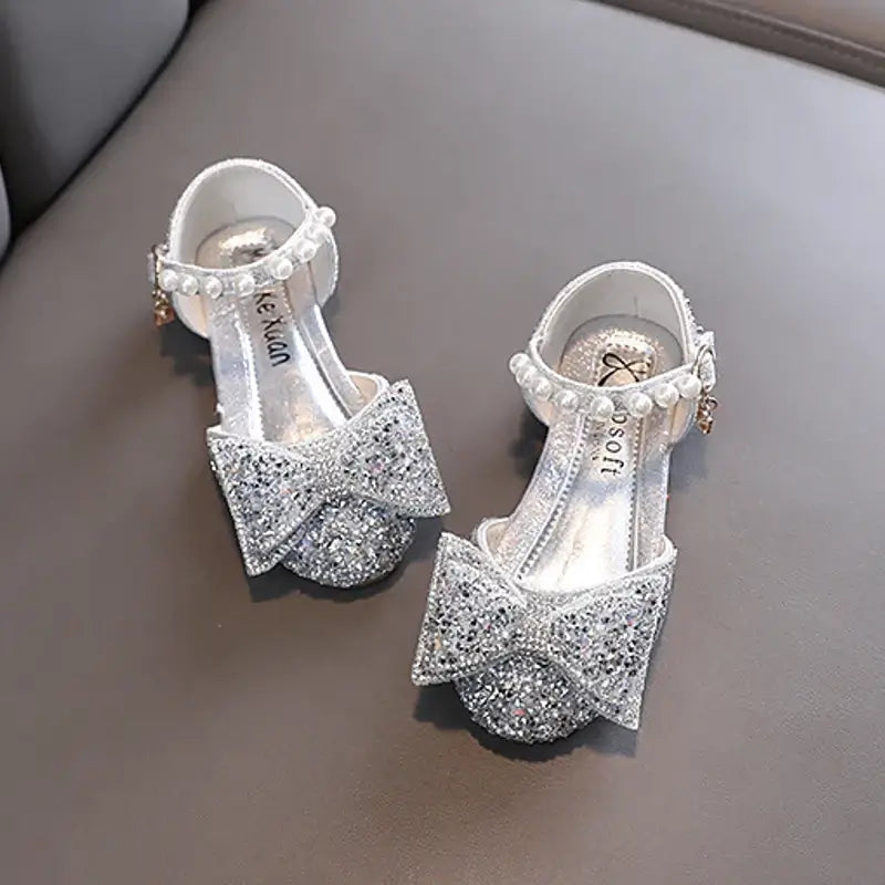 Sandales enfant paillette avec noeud à l'avant argenté