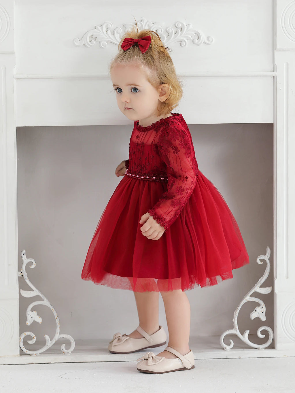 Vestito rosso per bambini Tana con maniche