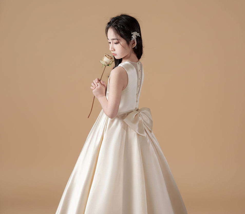 Robe de cérémonie enfant ado - Champagne satinée