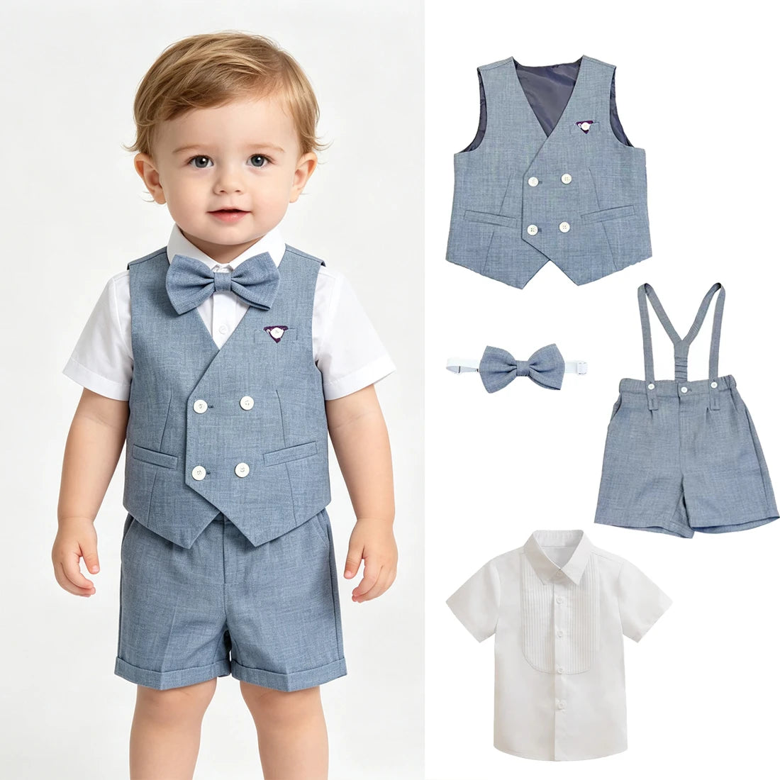Costume enfant baptême short - 4 pièces Jules