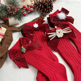  Chaussette de Noël pour fille rouge avec nœud papillon