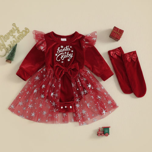 Barboteuse de Noël bébé Santa Baby en velours rouge, tenue fête 3-6 mois