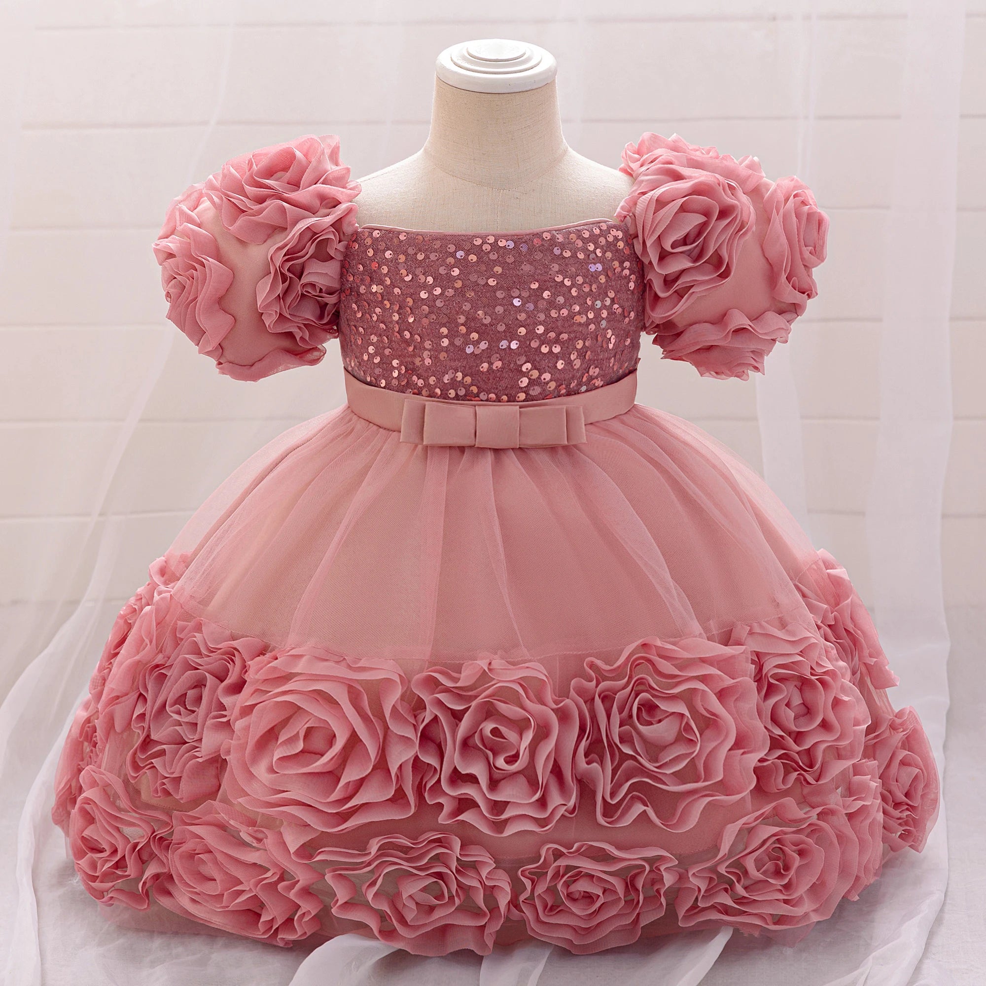 Vestido de cumpleaños para niña, talla grande, rosa
