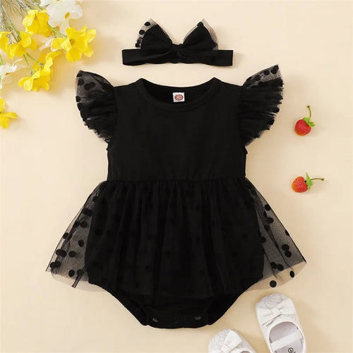 Barboteuse noire de cérémonie pour bébé fille avec motif fleur en dentelle