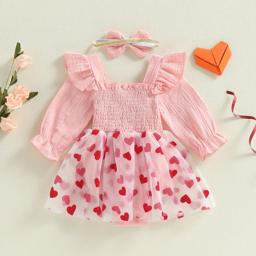 Ensemble anniversaire 1 an fille, haut smocké rose et serre-tête assorti