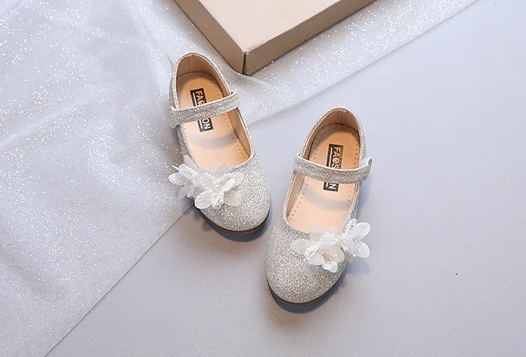 Ballerine beige fille paillettes et fleurs