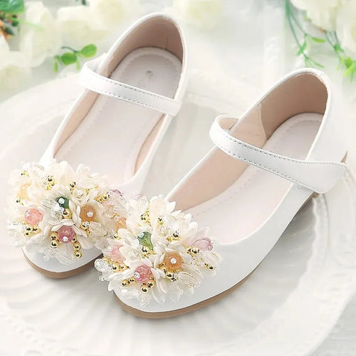 Ballerines enfant bouquet de fleurs rose, chaussure mariage