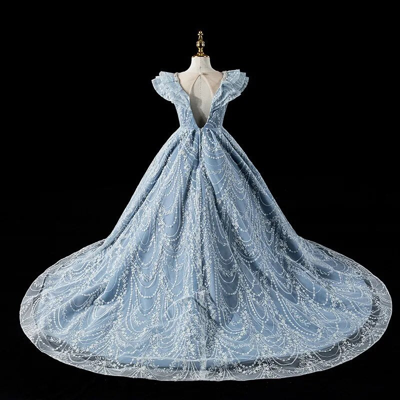 Robe de noël enfant fille paillette bleu