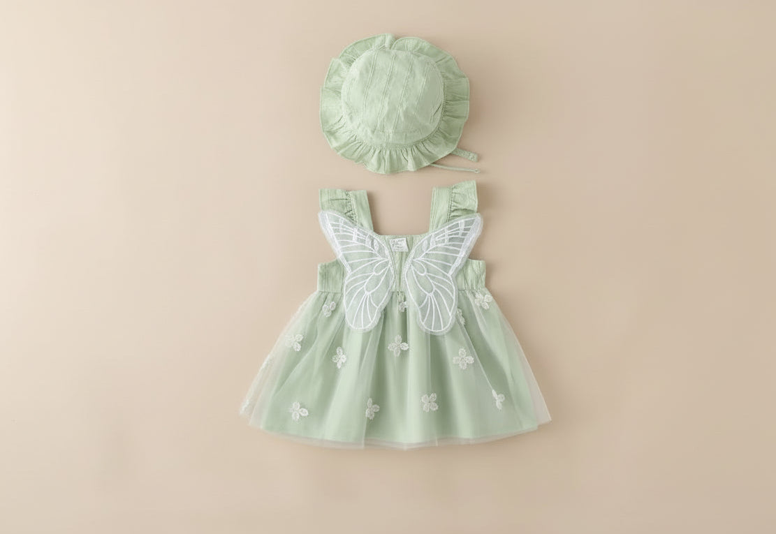 Robe Été Bébé Fille Sans Manches Imprimée Avec Chapeau - Style Princesse 6 Mois à 5 Ans
