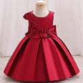 Robe de cérémonie satinée rouge pour fille, grand nœud au dos