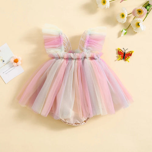 Barboteuse arc-en-ciel papillon rose, tenue anniversaire bébé fille 12 mois