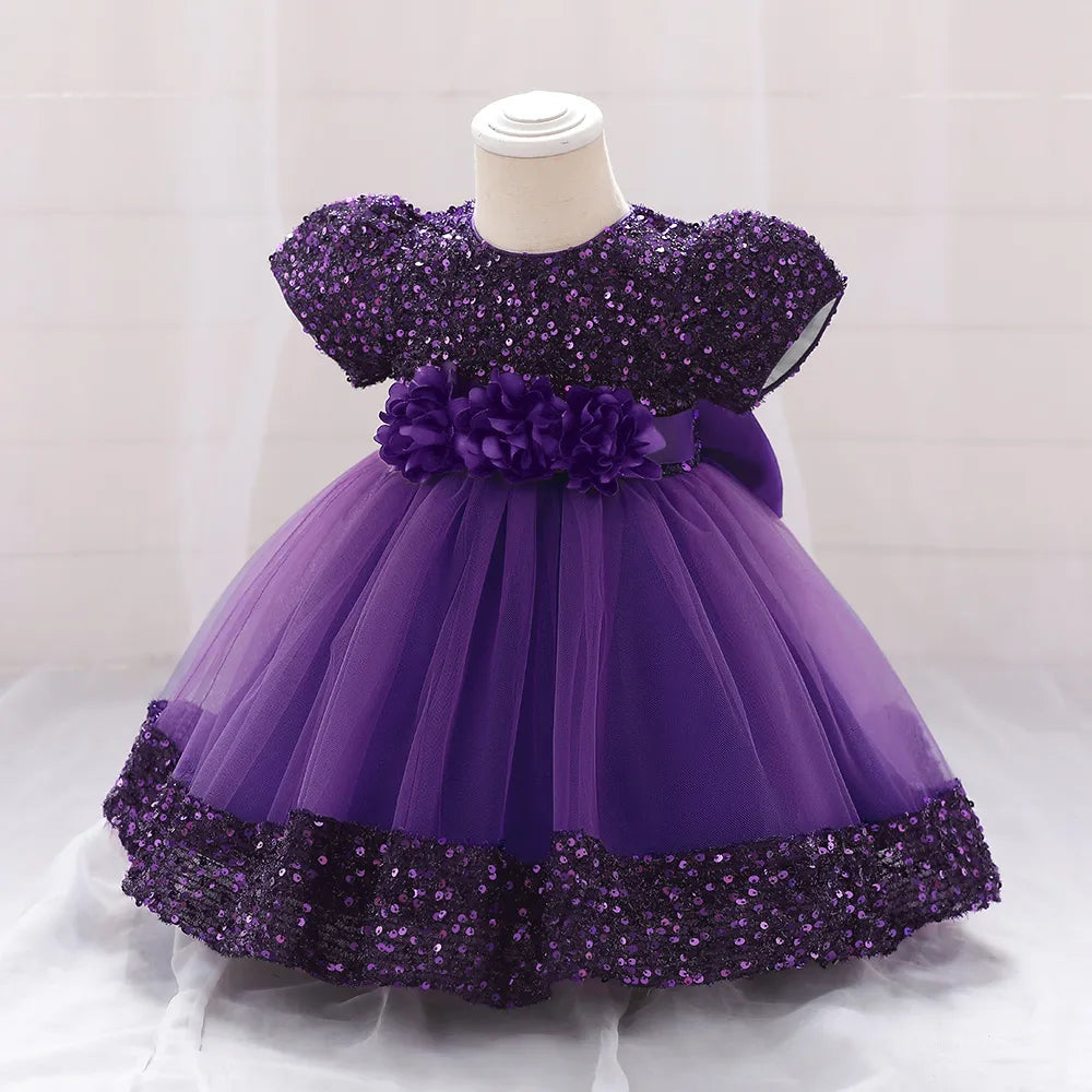 Robe de Noël petite fille fleur violet