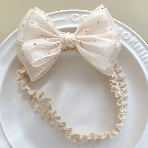Bandeau enfant noeud en tissu, coloris crème