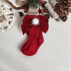  Chaussette de Noël pour fille rouge court ponpon