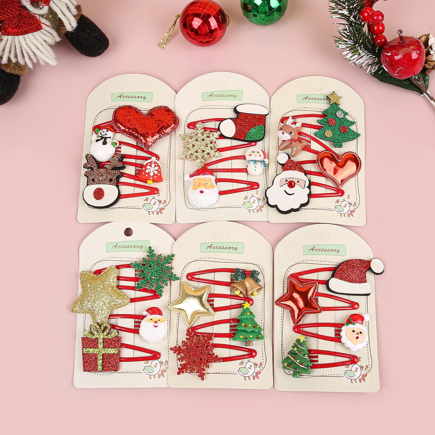 Set di 4 fermagli per capelli natalizi