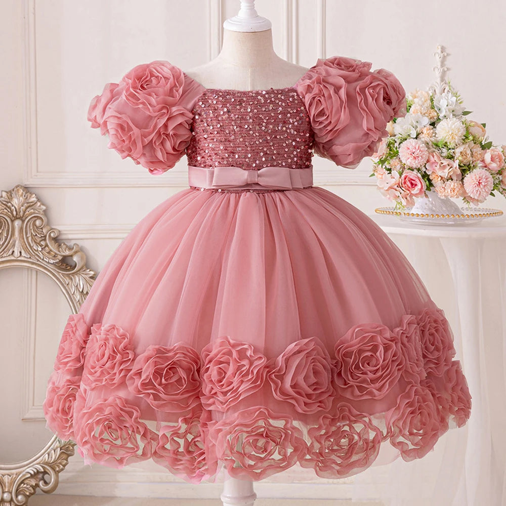 Vestido de cumpleaños para niña, talla grande, rosa