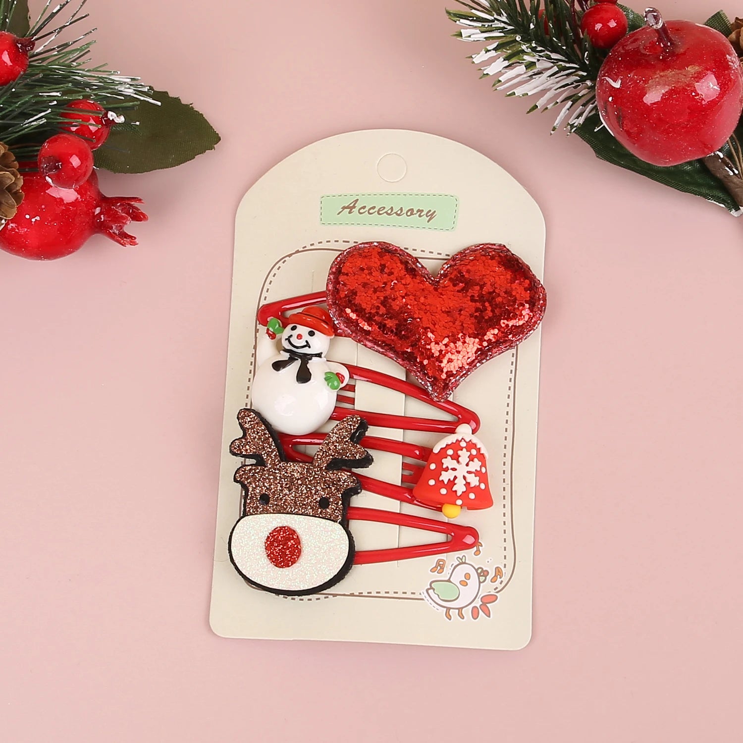 Set di 4 fermagli per capelli natalizi