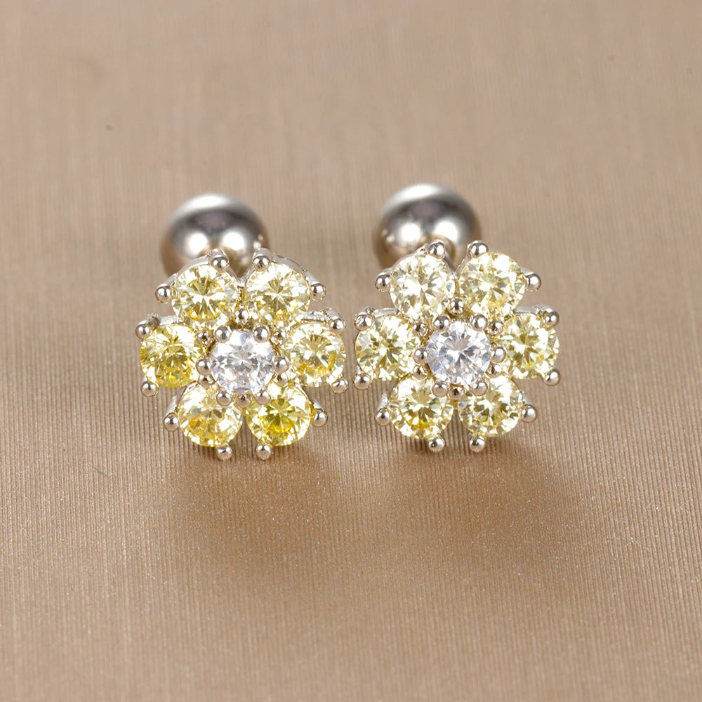 Boucle d'oreille en Acier Inoxydable - Fleurs couleurs Argent