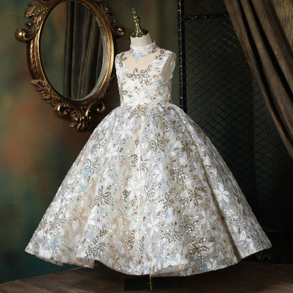 Robe longues enfant fleurs brillantes