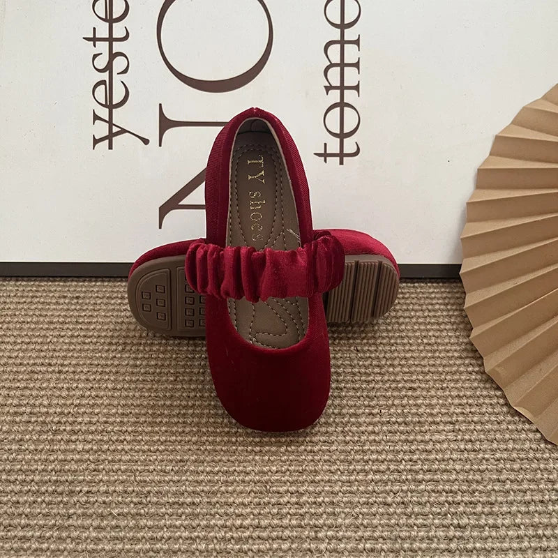 Ballerine in pelle scamosciata in stile natalizio per bambine