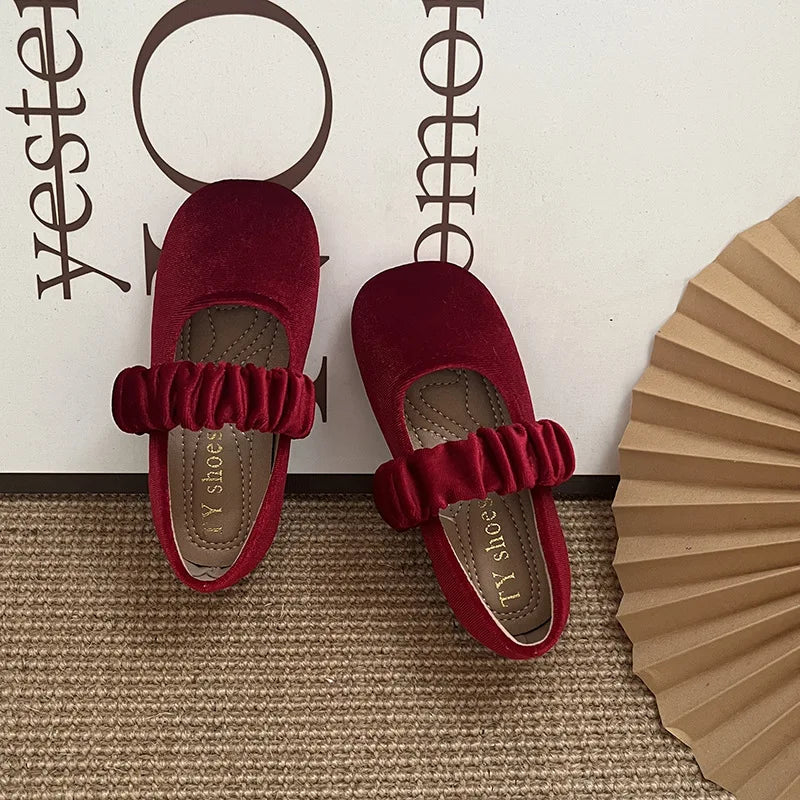 Ballerine in pelle scamosciata in stile natalizio per bambine