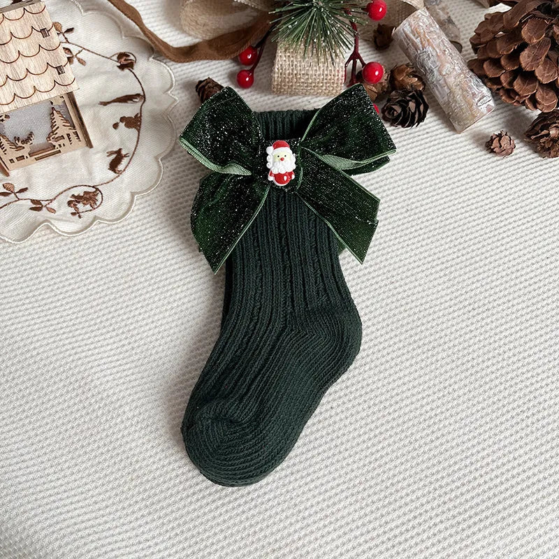  Chaussette de Noël pour fille verte courte père noel