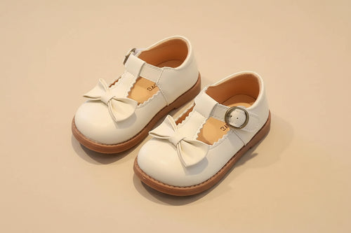 Ballerine noire simili-cuir avec nœud pour fille, tenue cérémonie