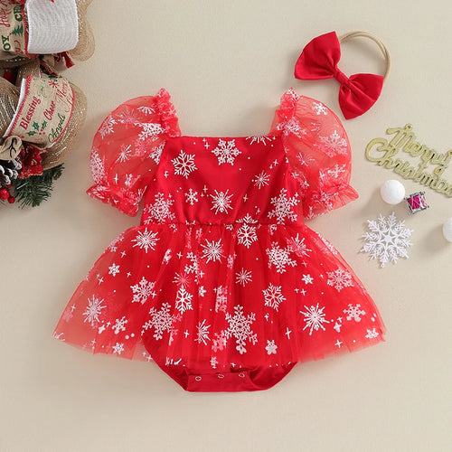 Barboteuse bébé flocons de neige rouge, tenue de Noël bébé 6 mois