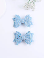 Lot de 2 pinces cheveux nœud papillon enfant bleu et argenté