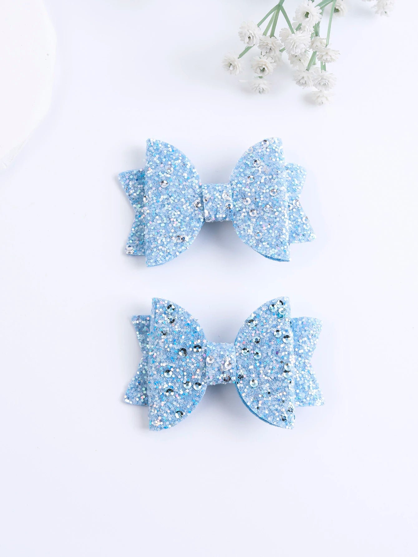 Lot de 2 pinces cheveux nœud papillon enfant bleu et argenté
