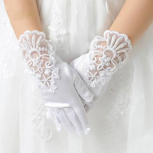 1 paire Gants De Mariée Blanc Tulle Dentelle Papillon À Nœud & Fausse 1 paire Gants De Mariée Blanc Tulle Dentelle Papillon À Nœud & Fausse