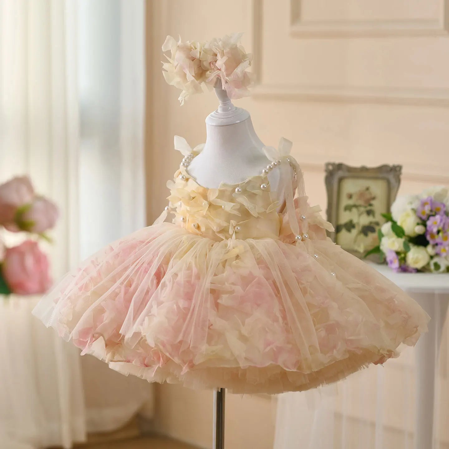 Robe de princesse fille - Fleurs et perles