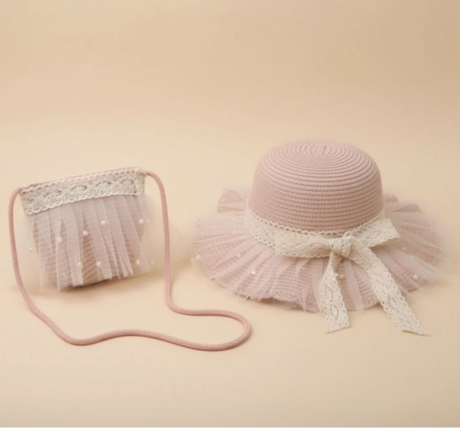 Ensemble d'accessoires enfant cérémonie - Chapeau + sac bohème