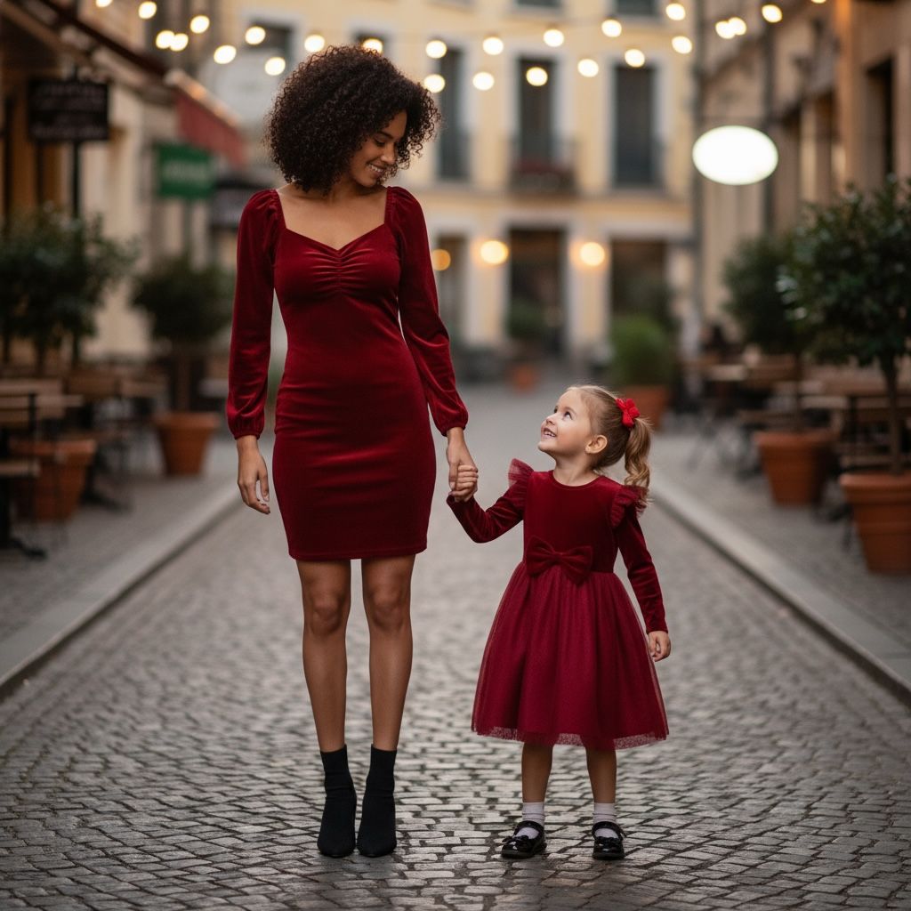 Vestido navideño para madre e hija - Terciopelo rojo