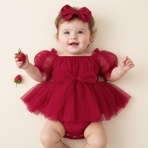 Barboteuse bébé Noël rouge et vert avec nœud, tenue fête bébé