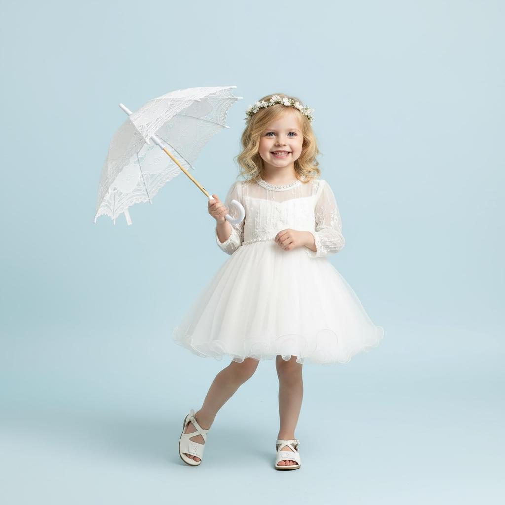 Robe baptême bébé manches transparentes