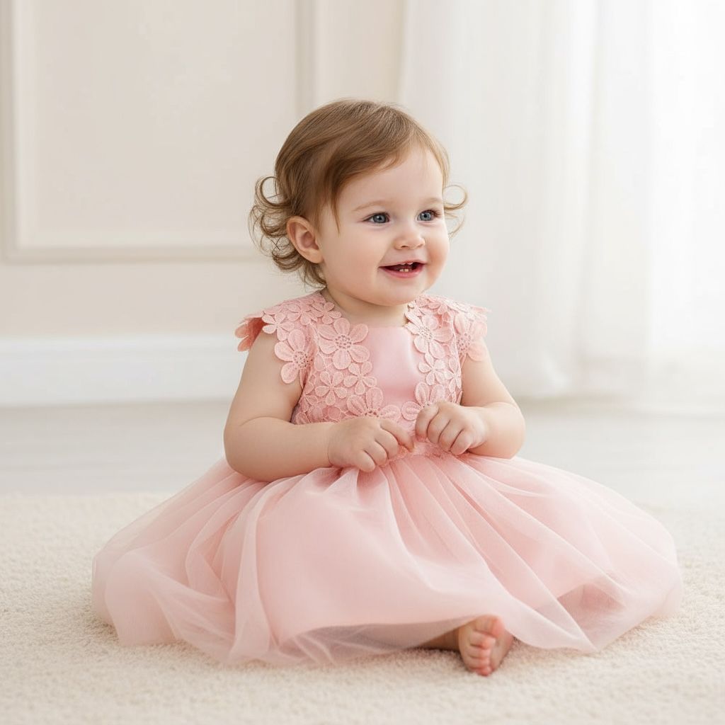 Vestido rosa para bautizo de niña