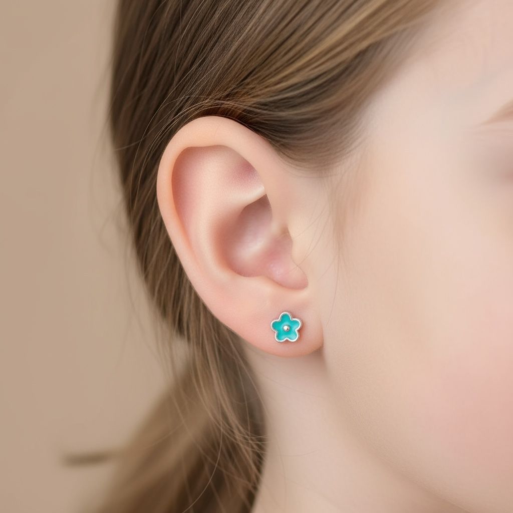 Boucle d'oreille enfant - Fleur/argent - L'univers de la licorne