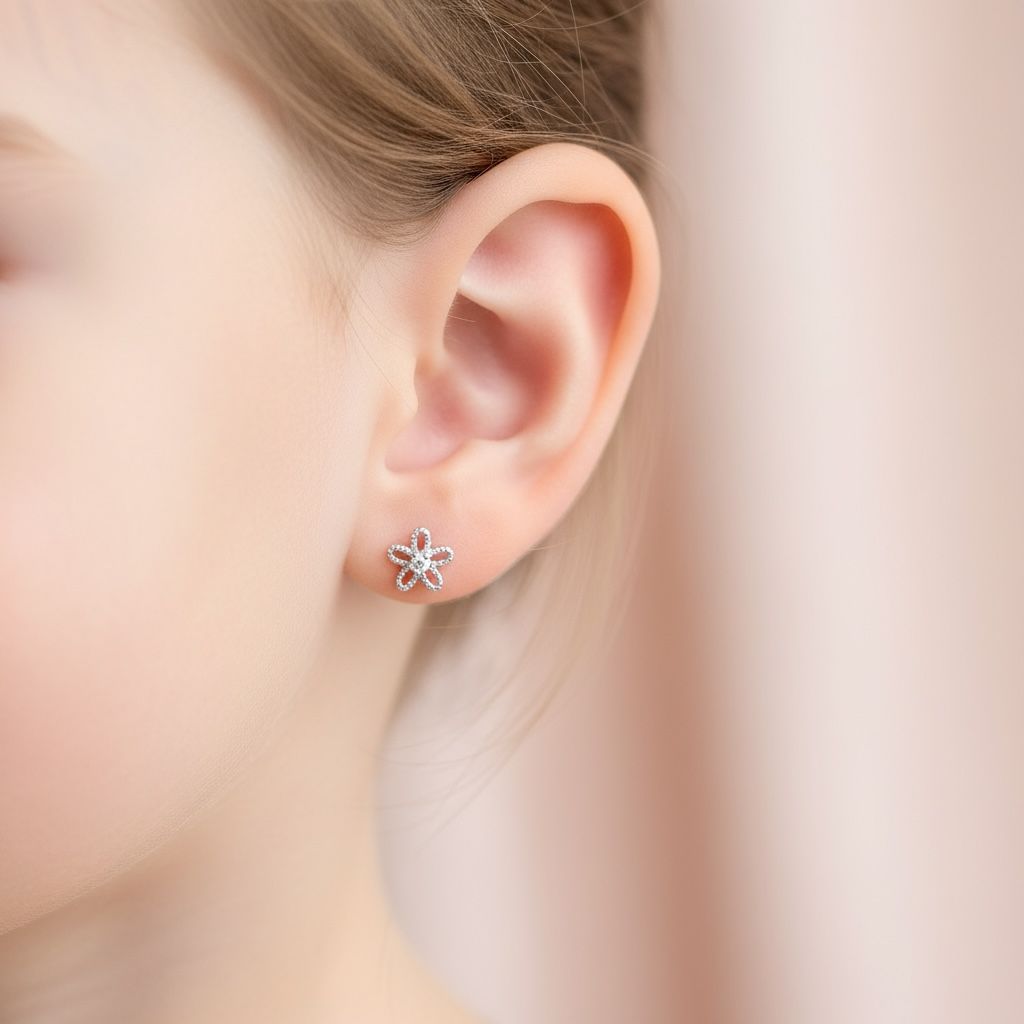 Boucle d'oreille fille - Fleurs et strass - L'univers de la licorne