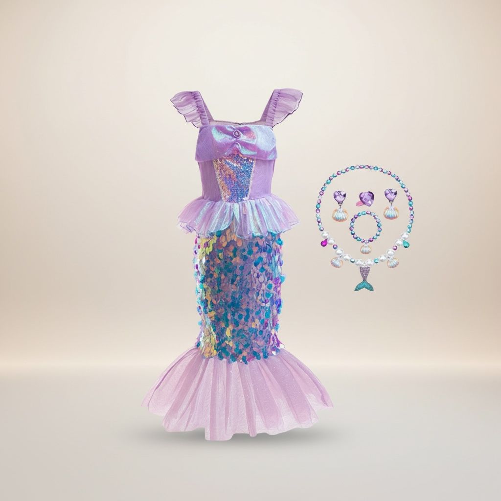 Clundoo Deguisement Sirène Fille, Robe De Princesse Costume Siren Deguisement Ariel La Petite Sirene Avec Accessoires De Sirene Pour Enfant Fille Anniversaire Fete Halloween Carnaval 150cm Clundoo Deguisement Sirène Fille, Robe De Princesse Costume Siren Deguisement Ariel La Petite Sirene Avec Accessoires De Sirene Pour Enfant Fille Anniversaire Fete Halloween Carnaval 150cm