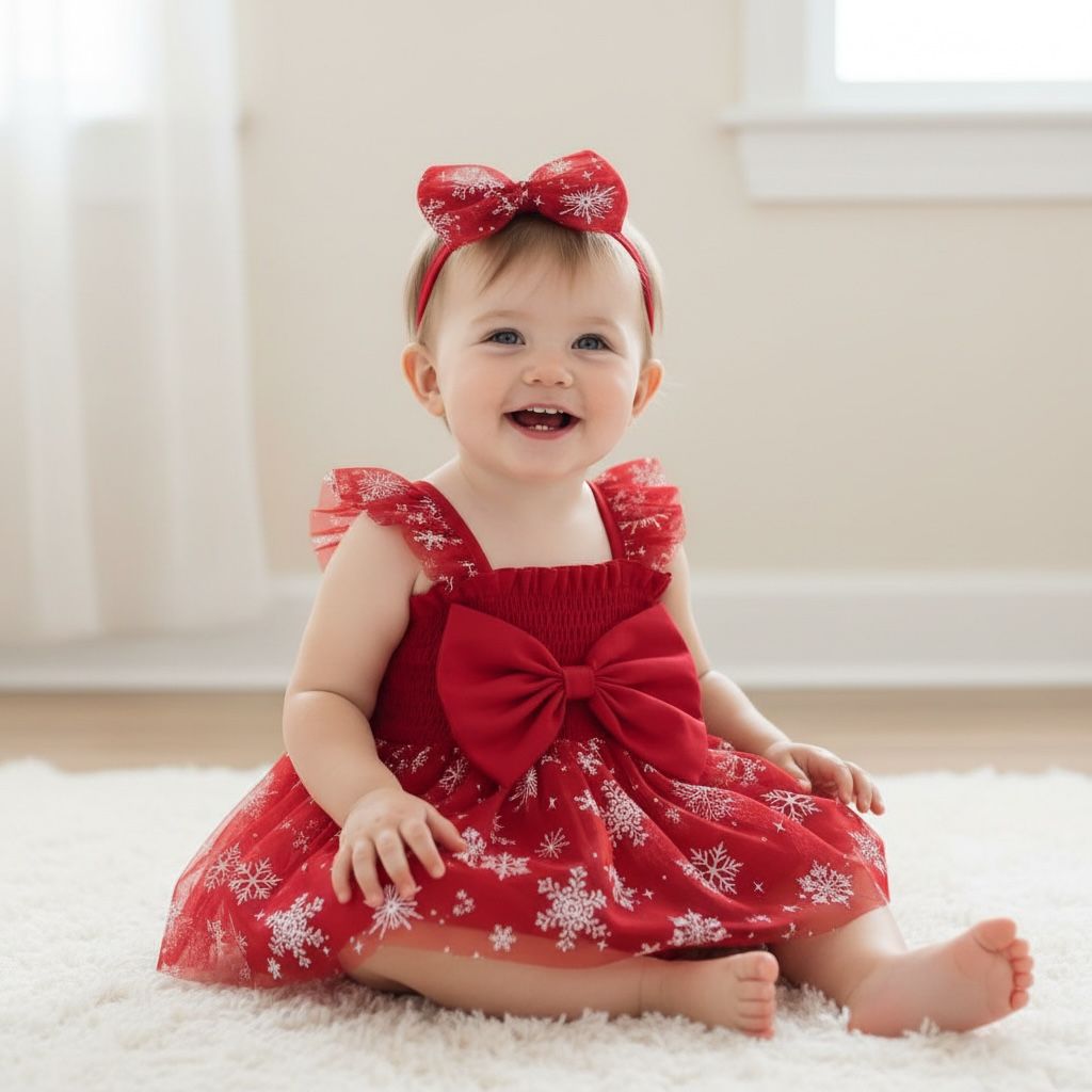 Barboteuse bébé noël - Flocon rouge