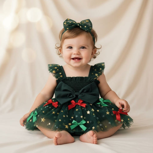Barboteuse de Noël bébé rouge avec nœud et tutu tulle, tenue fêtes 12 mois