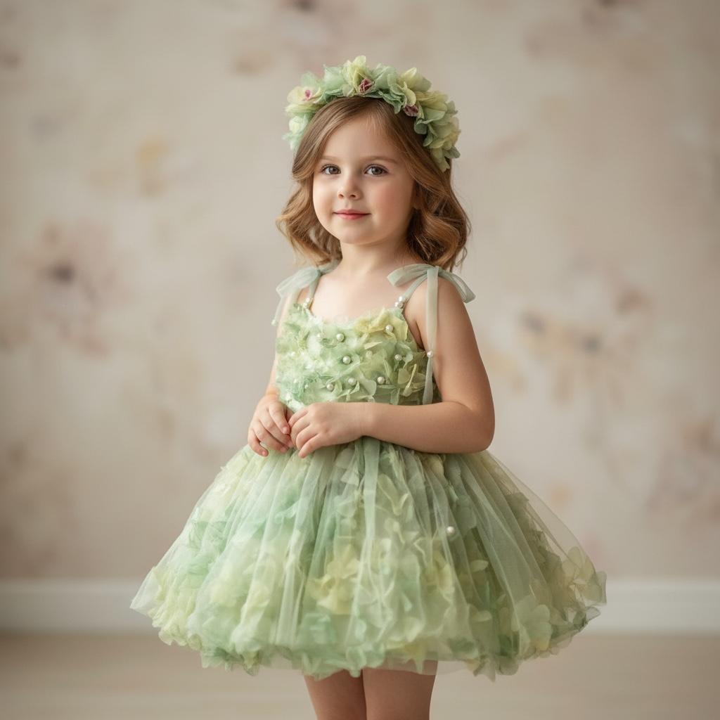 Robe de princesse fille - Fleurs et perles