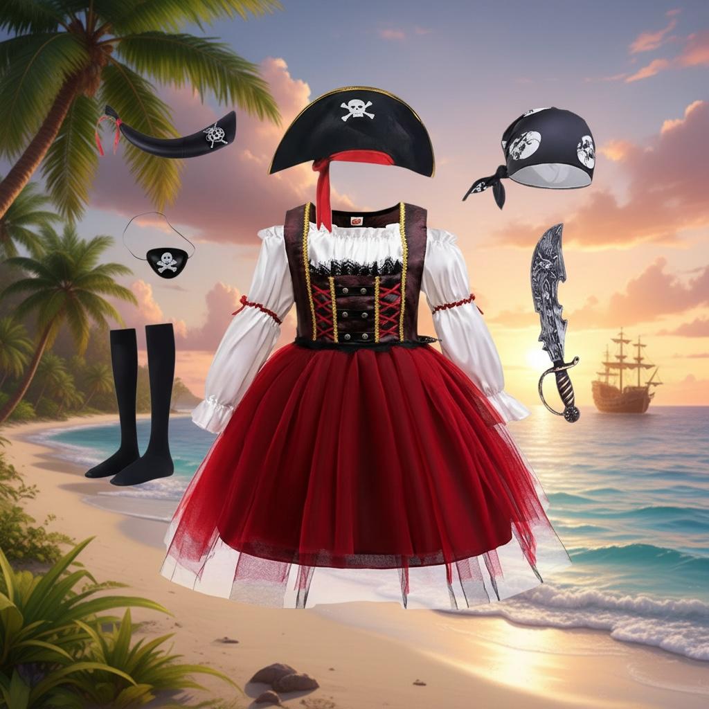 Tacobear Déguisement Pirate Enfant Fille Costume Pirate de Luxe avec Tacobear Déguisement Pirate Enfant Fille Costume Pirate de Luxe avec
