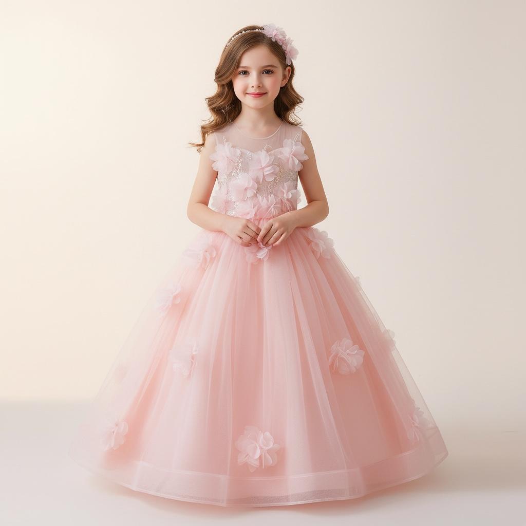 Robe princesse ado - Fleurs Rosées