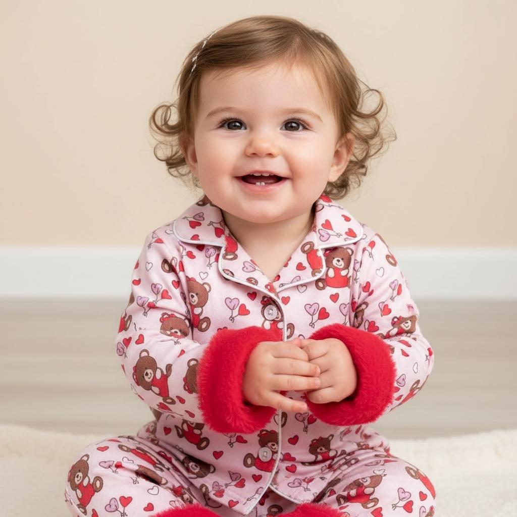 Pyjama fille satiné - 2 pièces Ourson