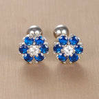 Boucles d'oreilles pour enfant en acier inoxydable avec cristaux bleu saphir taillés en pétales de fleur