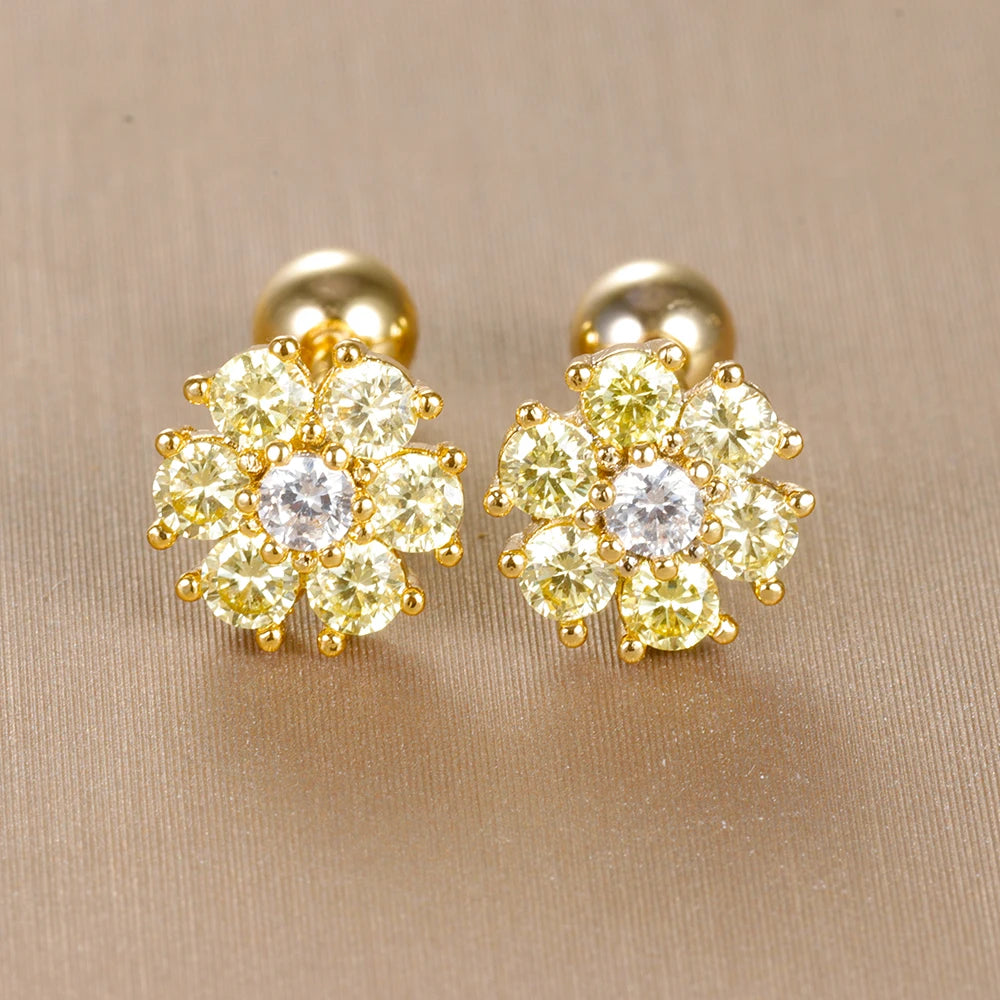 Boucles d'oreilles dorées Laly en forme de fleurs avec cristaux jaune ambré scintillants